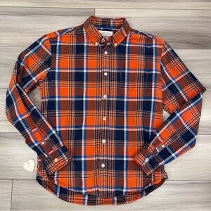 AEROPOSTALE Men's Button-Down 100% Cotton Orange and Blue Plaid Shirt Size Large